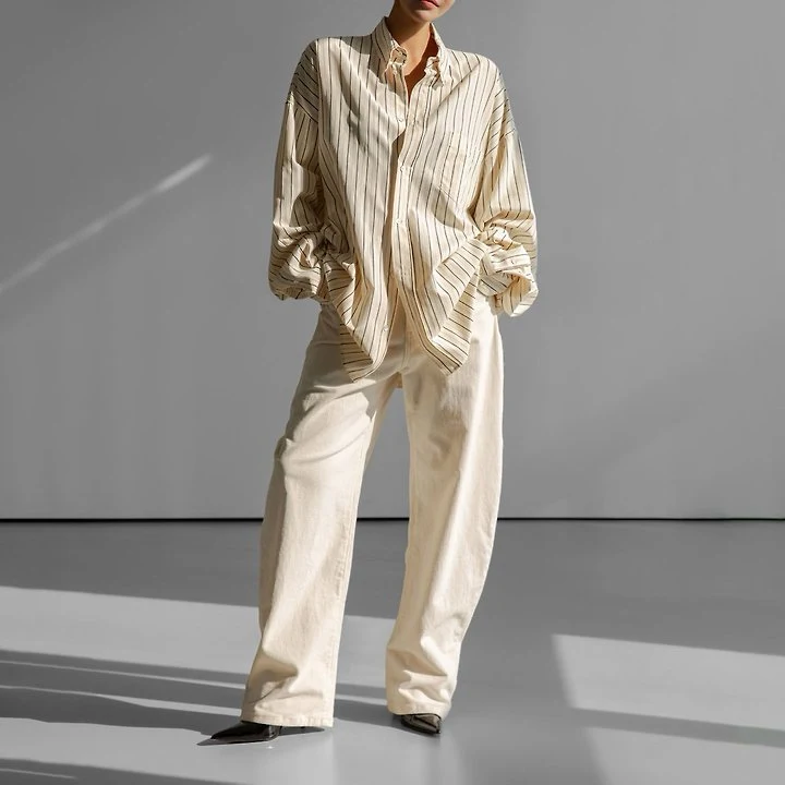 Paper Moon - Korean Women Fashion - #momslook - Oversized Striped Pocket Button-Down Shirt