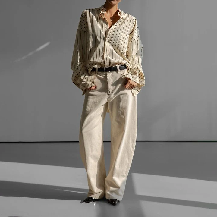 Paper Moon - Korean Women Fashion - #momslook - Oversized Striped Pocket Button-Down Shirt - 3