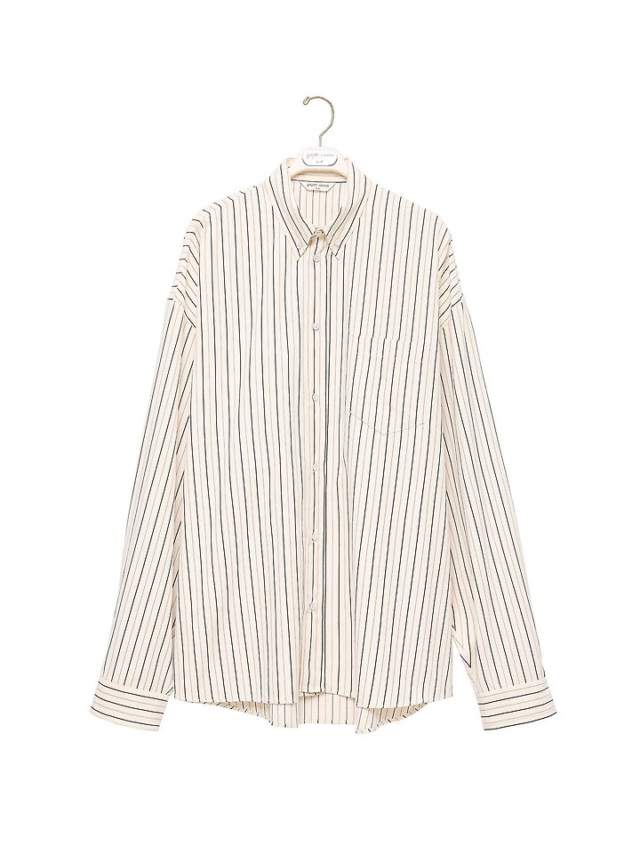 Paper Moon - Korean Women Fashion - #momslook - Oversized Striped Pocket Button-Down Shirt - 5
