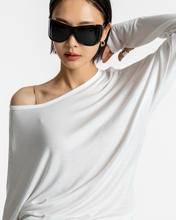 Paper Moon - Korean Women Fashion - #momslook - Draped Off-Shoulder Keyhole Top