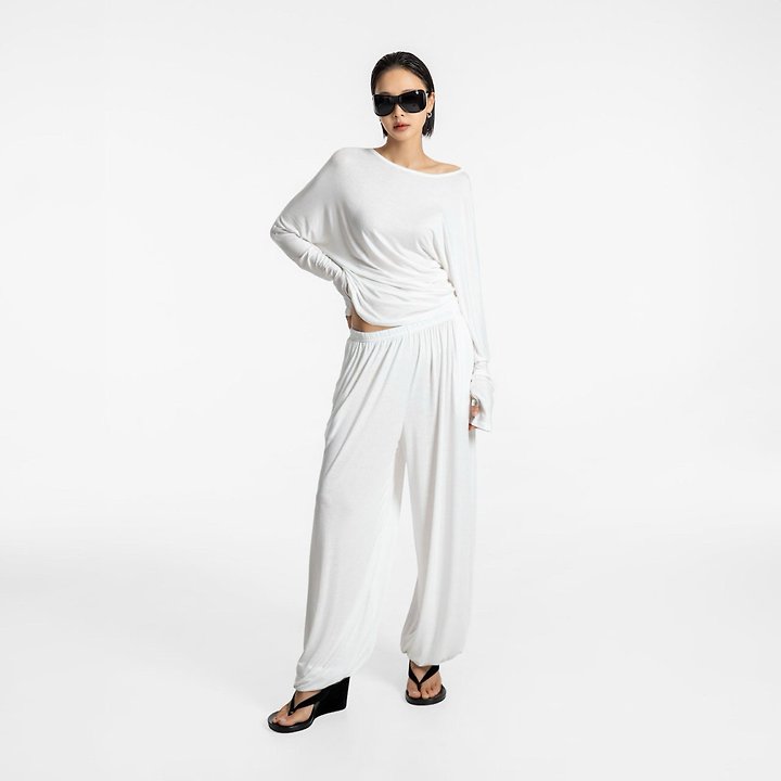 Paper Moon - Korean Women Fashion - #momslook - Draped Off-Shoulder Keyhole Top - 5