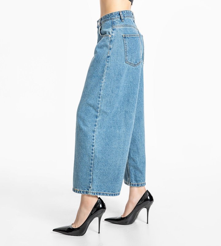 Paper Moon - Korean Women Fashion - #womensfashion - Wide-Leg Blue Ankle Denim Jeans - 4