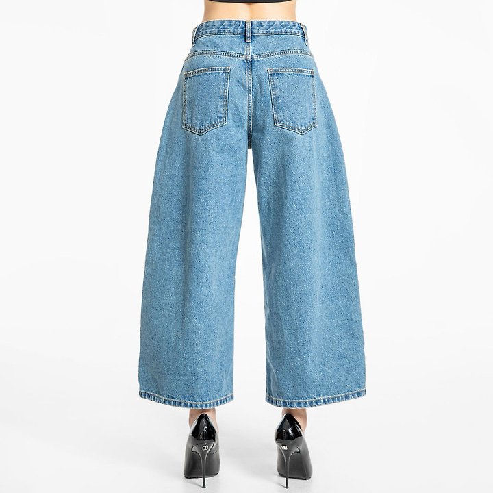 Paper Moon - Korean Women Fashion - #momslook - Wide-Leg Blue Ankle Denim Jeans - 5