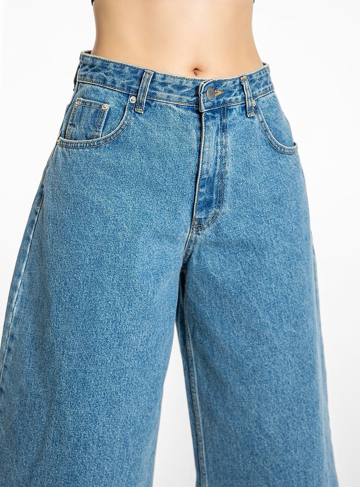 Paper Moon - Korean Women Fashion - #momslook - Wide-Leg Blue Ankle Denim Jeans - 6
