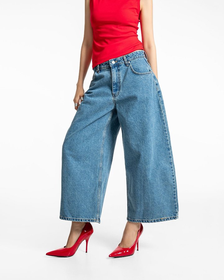 Paper Moon - Korean Women Fashion - #momslook - Wide-Leg Blue Ankle Denim Jeans