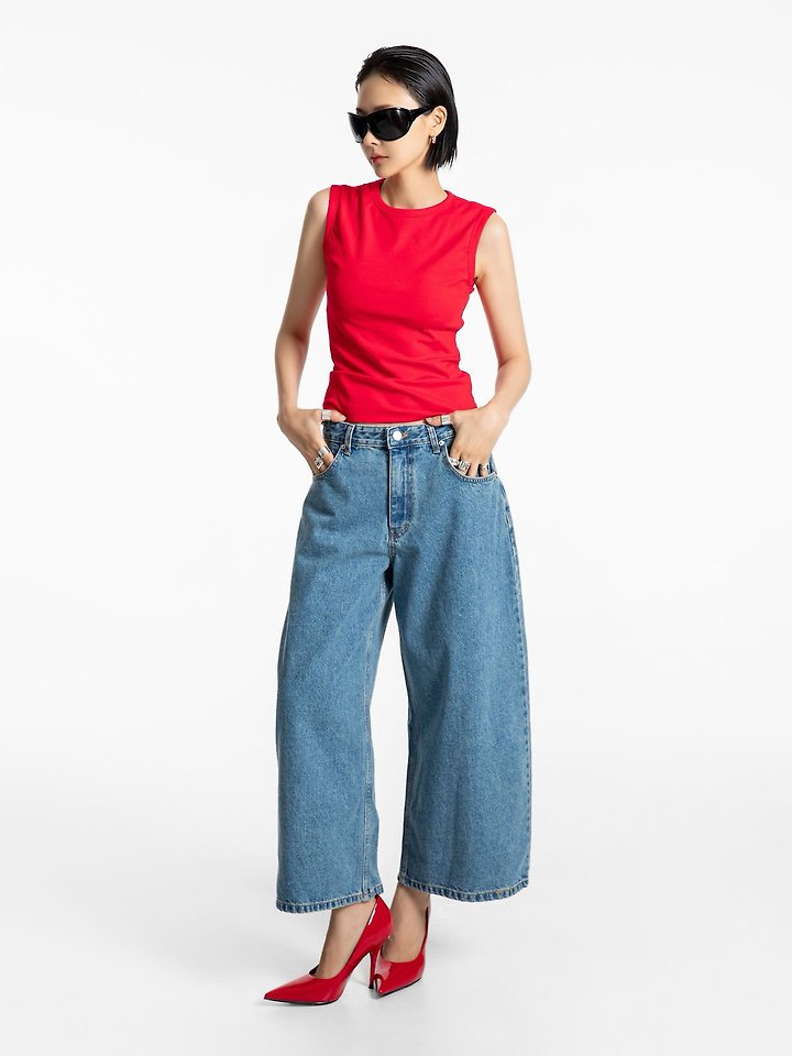 Paper Moon - Korean Women Fashion - #momslook - Wide-Leg Blue Ankle Denim Jeans - 3