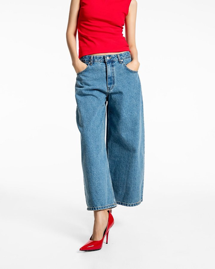 Paper Moon - Korean Women Fashion - #momslook - Wide-Leg Blue Ankle Denim Jeans - 7