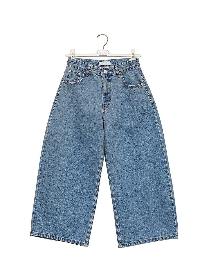 Paper Moon - Korean Women Fashion - #momslook - Wide-Leg Blue Ankle Denim Jeans - 9