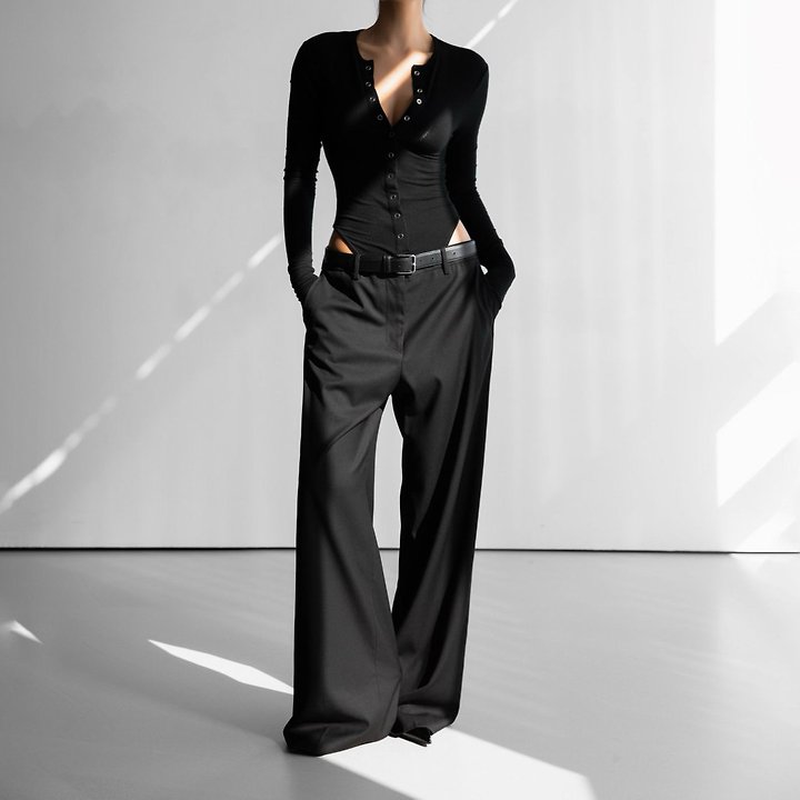 Paper Moon - Korean Women Fashion - #momslook - Ring Snap Button Detail Bodysuit - 3
