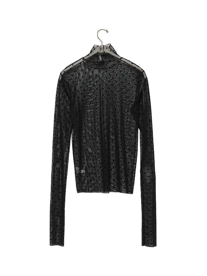 Paper Moon - Korean Women Fashion - #momslook - Dot Mesh Sheer Turtleneck Long Sleeve Tee - 7
