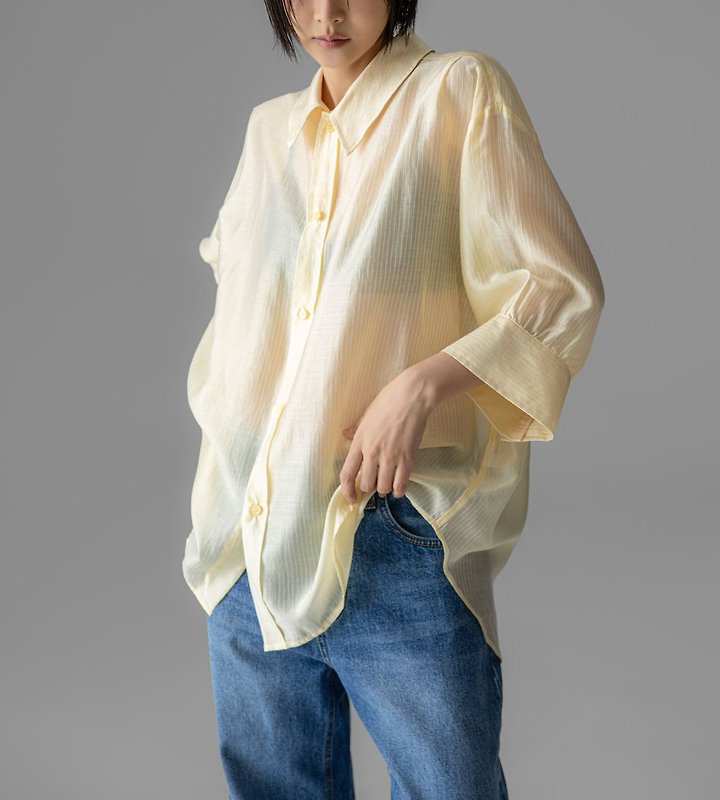 Paper Moon - Korean Women Fashion - #momslook - Soft Sheer Striped Half Shirt