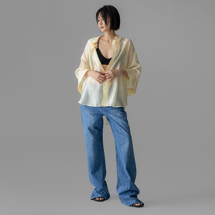 Paper Moon - Korean Women Fashion - #momslook - Soft Sheer Striped Half Shirt - 3