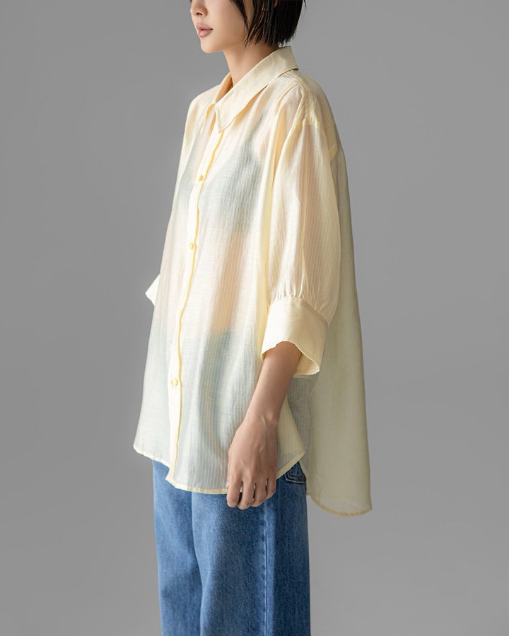 Paper Moon - Korean Women Fashion - #momslook - Soft Sheer Striped Half Shirt - 5