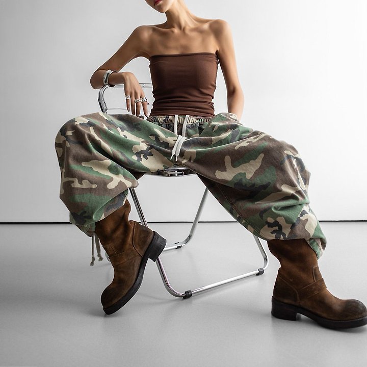 Paper Moon - Korean Women Fashion - #momslook - Camouflage Cotton Banded Maxi Wide Trousers - 6