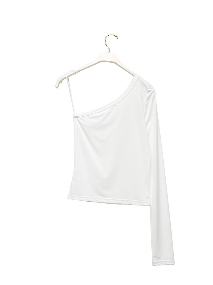 Paper Moon - Korean Women Fashion - #pursuepretty - Asymmetric One-Shoulder Long Sleeve Top - 7