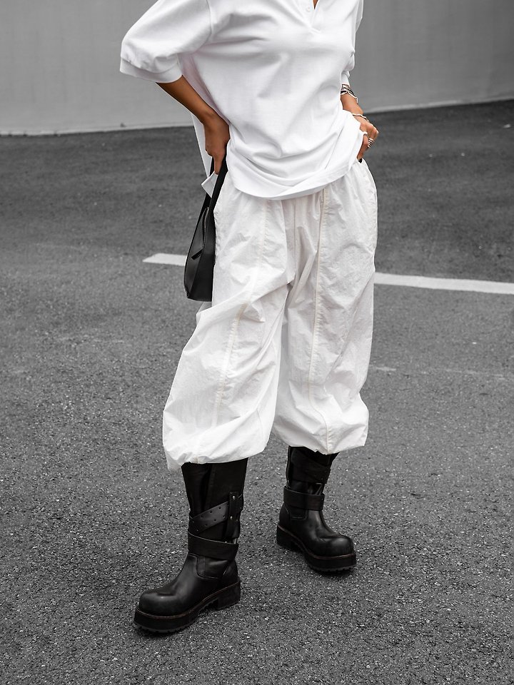 Paper Moon - Korean Women Fashion - #pursuepretty - Nylon Drawstring Wide Twist-Pattern Trousers - 2