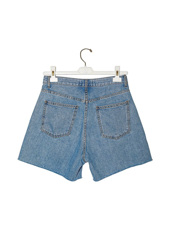 Paper Moon - Korean Women Fashion - #restrostyle - Cut-Detail Vintage Oversized Denim Shorts - 5