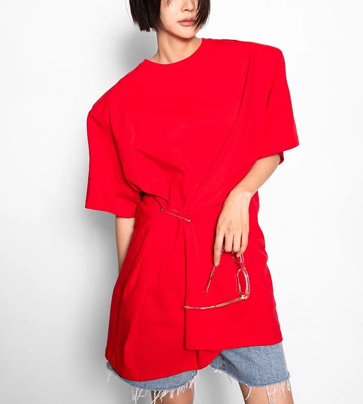 Paper Moon - Korean Women Fashion - #restrostyle - Pleated Pintuck Detail Oversized Shoulder-Pad Tee - 3