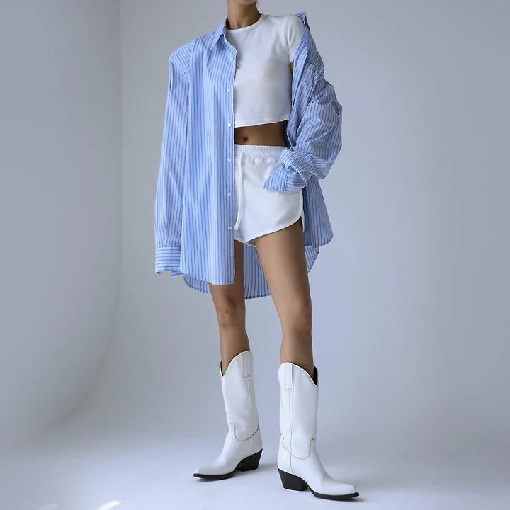 Paper Moon - Korean Women Fashion - #pursuepretty - Boyfriend-Fit Oversized Striped Button-Down Shirt - 4