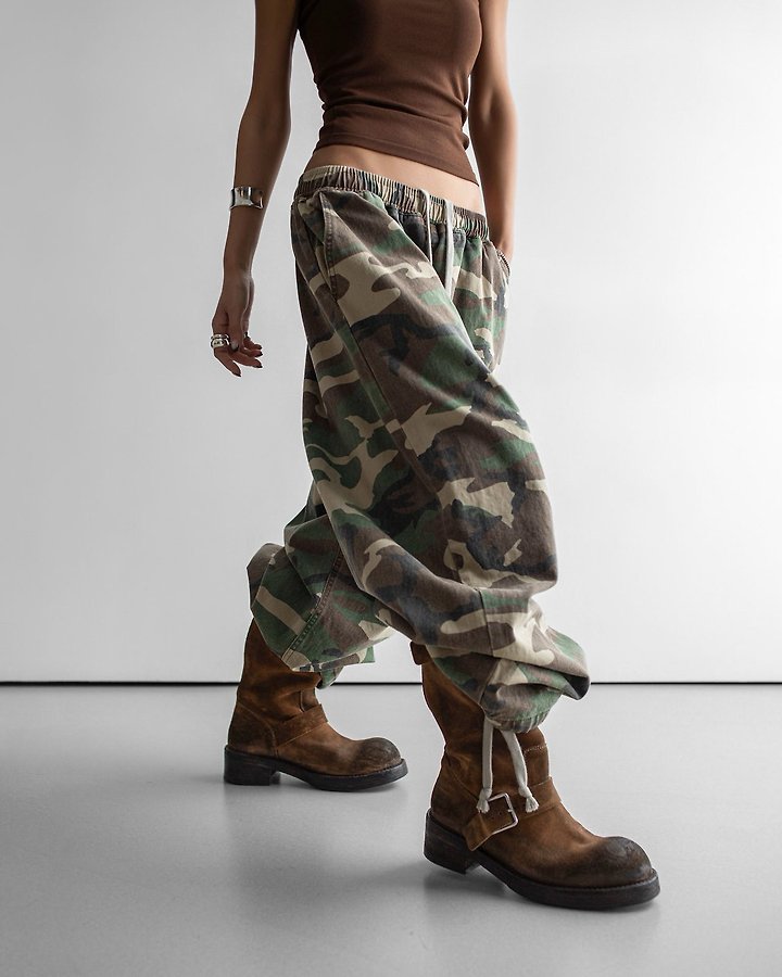 Paper Moon - Korean Women Fashion - #restrostyle - Camouflage Cotton Banded Maxi Wide Trousers