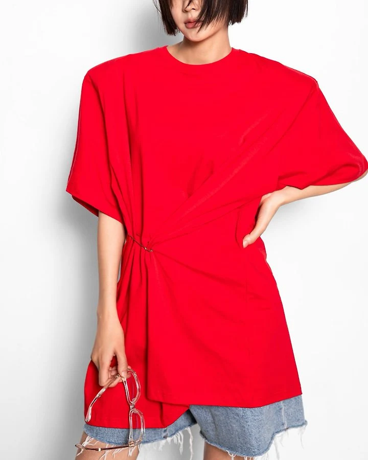 Paper Moon - Korean Women Fashion - #restrostyle - Pleated Pintuck Detail Oversized Shoulder-Pad Tee - 4