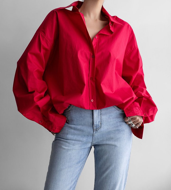Paper Moon - Korean Women Fashion - #romanticstyle - Balloon-Fit Cotton Button-Down Shirt - 2