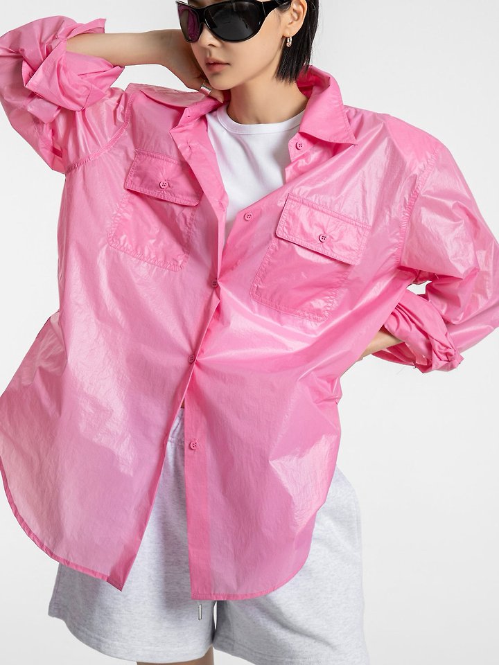 Paper Moon - Korean Women Fashion - #romanticstyle - Nylon Summer Utility Pocket Shirt