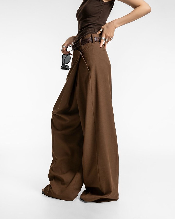 Paper Moon - Korean Women Fashion - #romanticstyle - Asymmetric Pintuck Maxi Wide Trousers - 2