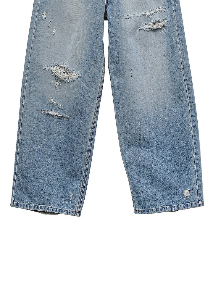 Paper Moon - Korean Women Fashion - #shopsmall - Vintage Distressed Wide-Leg Denim - 11
