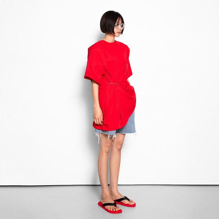Paper Moon - Korean Women Fashion - #shopsmall - Pleated Pintuck Detail Oversized Shoulder-Pad Tee - 5