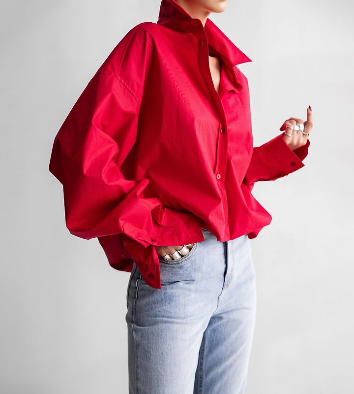 Paper Moon - Korean Women Fashion - #shopsmall - Balloon-Fit Cotton Button-Down Shirt - 3