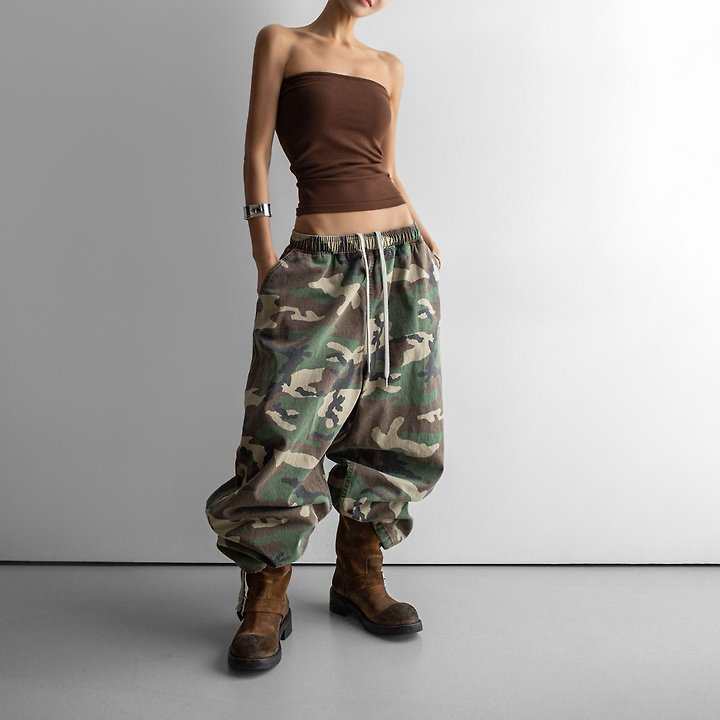 Paper Moon - Korean Women Fashion - #shopsmall - Camouflage Cotton Banded Maxi Wide Trousers - 3