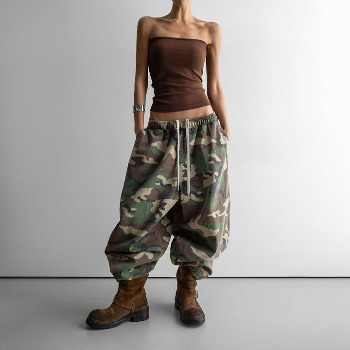 Paper Moon - Korean Women Fashion - #shopsmall - Camouflage Cotton Banded Maxi Wide Trousers - 4