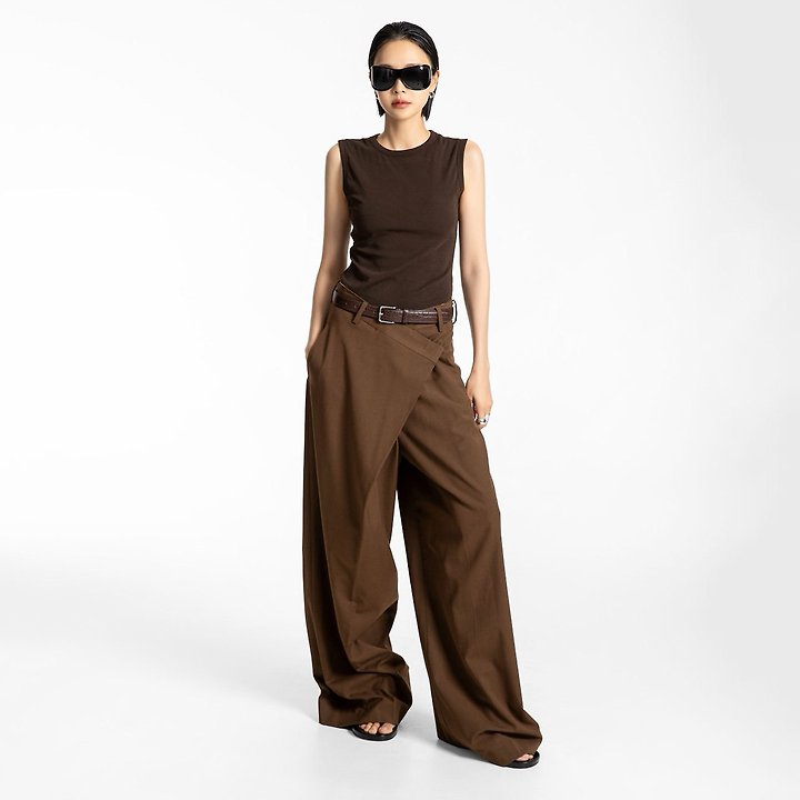 Paper Moon - Korean Women Fashion - #thelittlethings - Asymmetric Pintuck Maxi Wide Trousers - 5