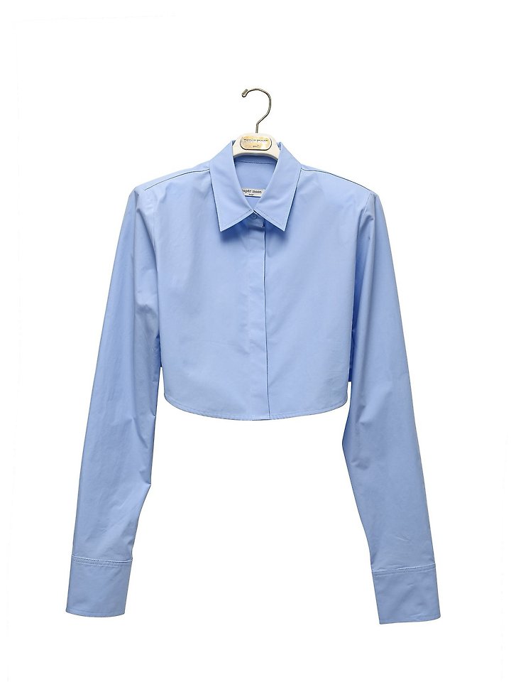 Paper Moon - Korean Women Fashion - #vintageinspired - Classic Shoulder-Pad Cropped Button-Down Shirt - 5