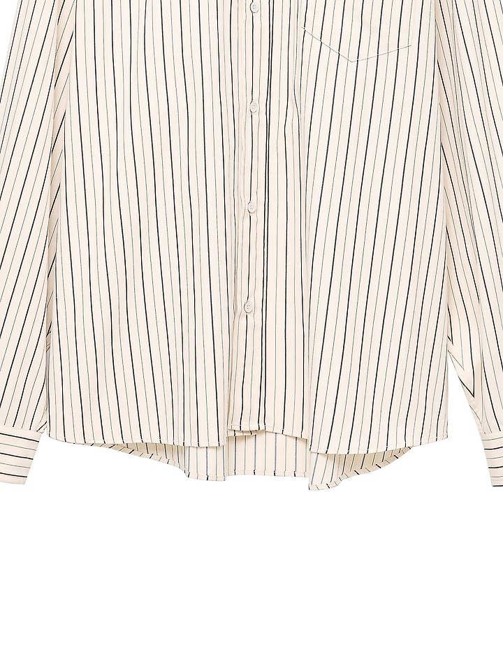Paper Moon - Korean Women Fashion - #vintageinspired - Oversized Striped Pocket Button-Down Shirt - 11