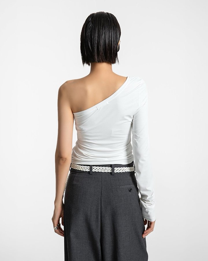 Paper Moon - Korean Women Fashion - #vintageinspired - Asymmetric One-Shoulder Long Sleeve Top - 5