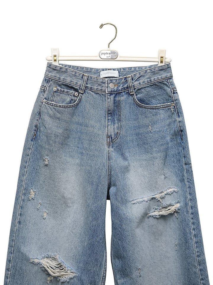Paper Moon - Korean Women Fashion - #vintagekidsstyle - Vintage Distressed Wide-Leg Denim - 7