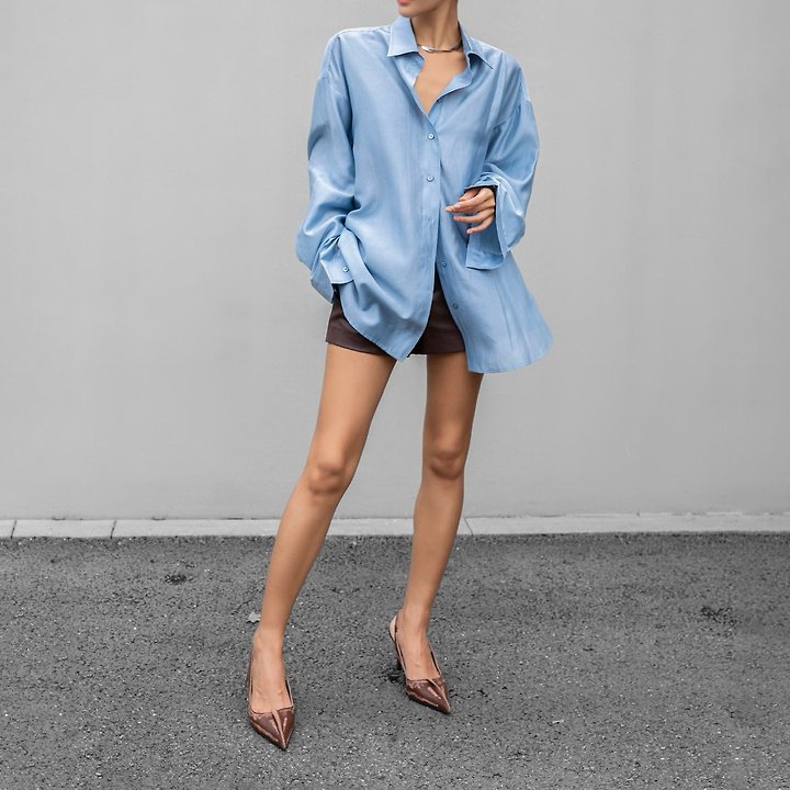 Paper Moon - Korean Women Fashion - #vintagekidsstyle - Sheer Silky Classic Button-Down Shirt - 2
