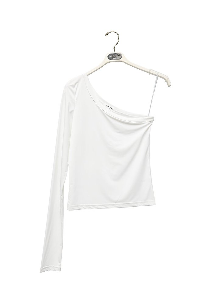 Paper Moon - Korean Women Fashion - #vintagekidsstyle - Asymmetric One-Shoulder Long Sleeve Top - 6