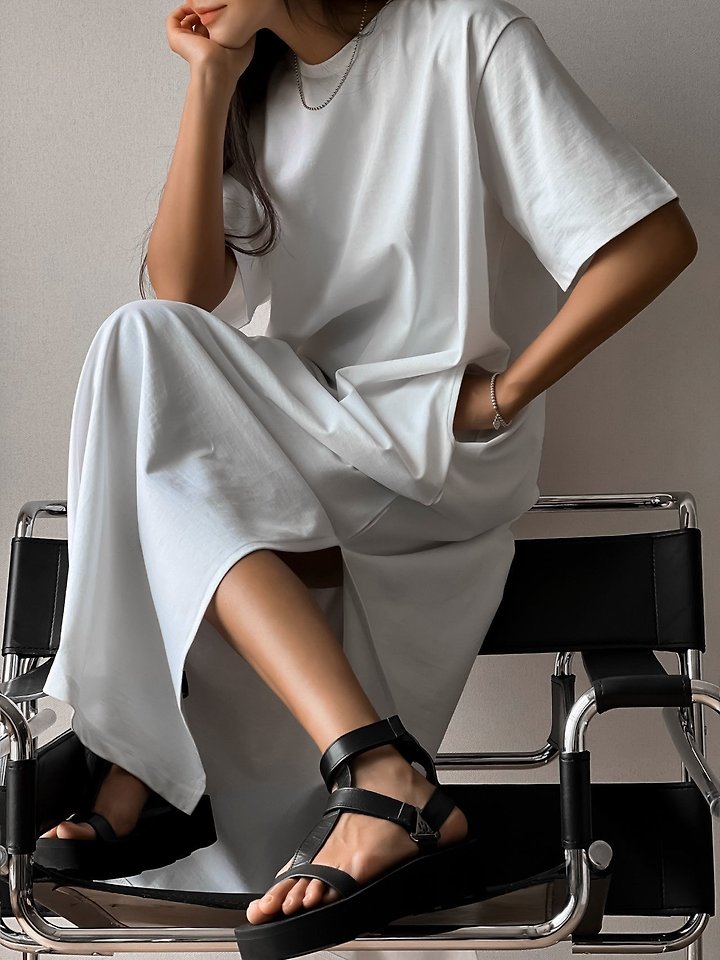 Paper Moon - Korean Women Fashion - #vintagekidsstyle - One-Side Slit Oversized Maxi One-piece - 3