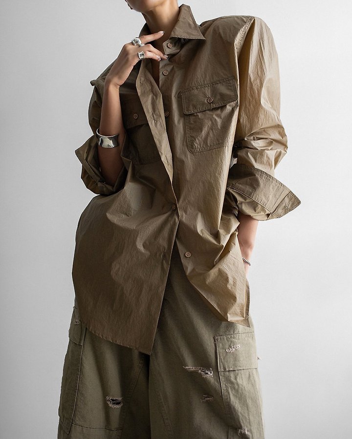Paper Moon - Korean Women Fashion - #momslook - Nylon Summer Utility Pocket Shirt - 4