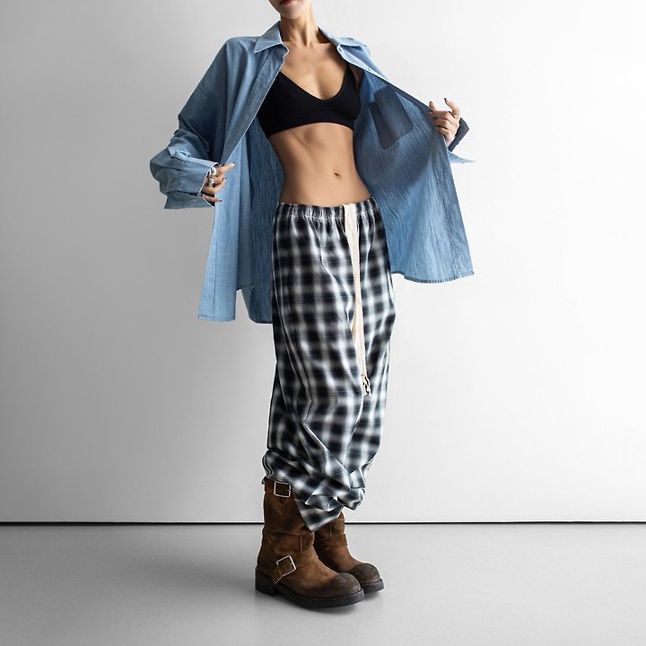 Paper Moon - Korean Women Fashion - #womensfashion - Everyday Oversized Plaid Check Wide Pants - 3