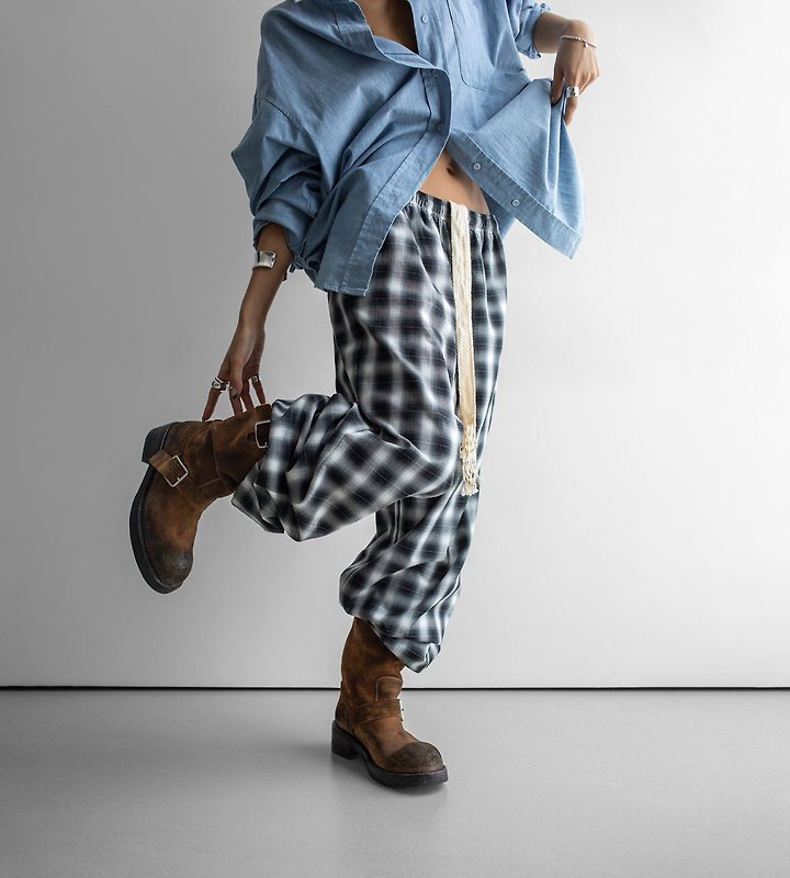 Paper Moon - Korean Women Fashion - #womensfashion - Everyday Oversized Plaid Check Wide Pants - 7