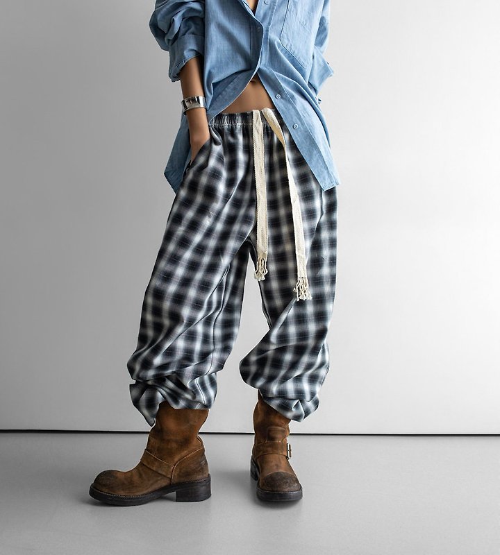 Paper Moon - Korean Women Fashion - #womensfashion - Everyday Oversized Plaid Check Wide Pants - 9