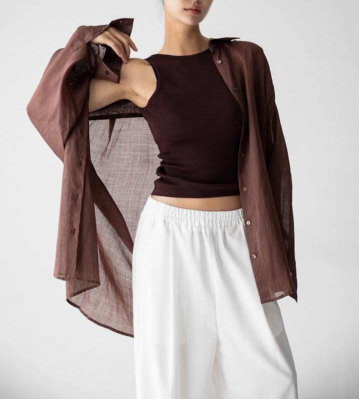 Paper Moon - Korean Women Fashion - #momslook - Vivid Oversized Linen Button-Down Shirt - 4