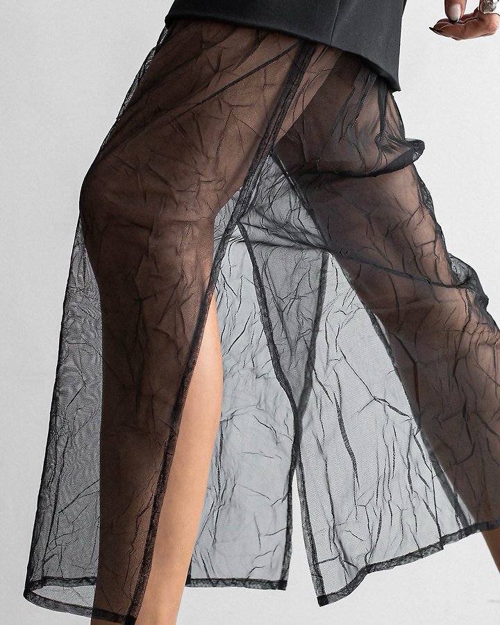 Paper Moon - Korean Women Fashion - #womensfashion - Mesh Panel Slit Pencil Skirt