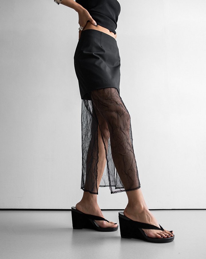 Paper Moon - Korean Women Fashion - #womensfashion - Mesh Panel Slit Pencil Skirt - 5