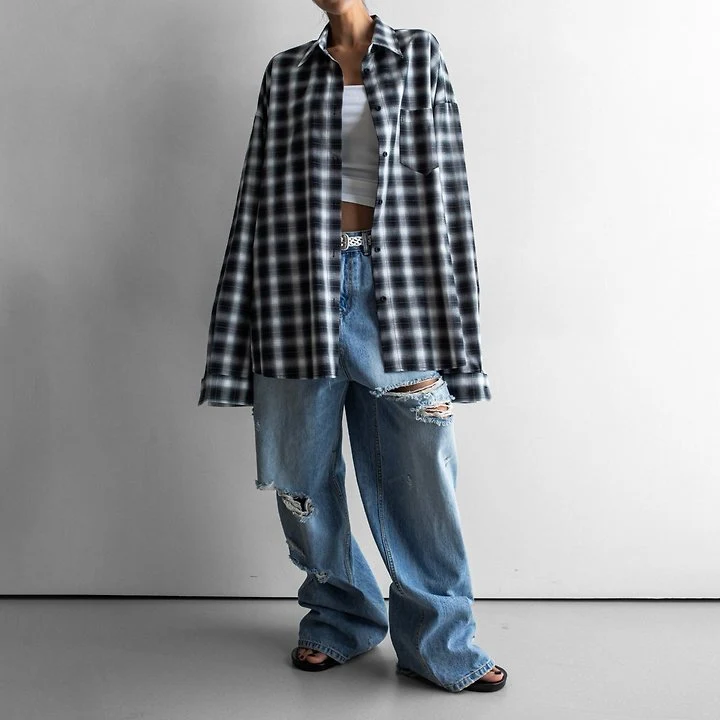 Paper Moon - Korean Women Fashion - #womensfashion - Everyday Oversized Plaid Check Shirt - 2