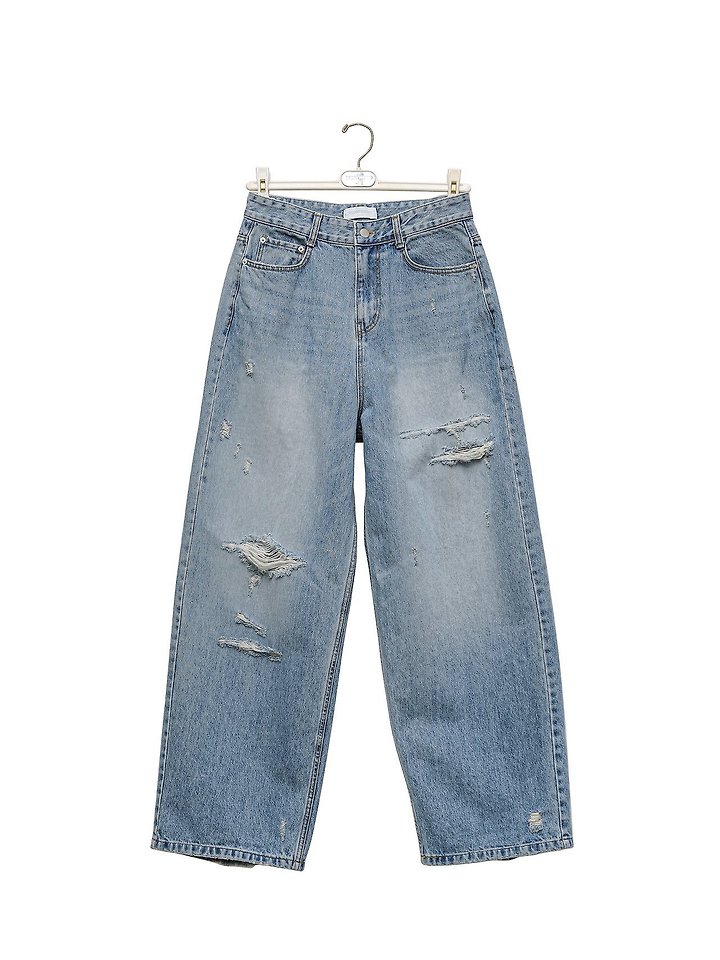 Paper Moon - Korean Women Fashion - #womensfashion - Vintage Distressed Wide-Leg Denim - 5